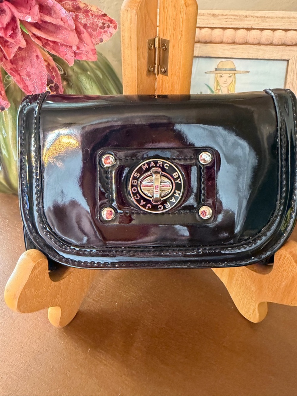Marc by Marc Jacobs Black Patent Leather Turnlock Wallet